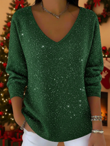 Falyn – Eleganter Pullover Mit V-Ausschnitt Und Glitzer – Grün