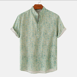 Leo | Verspieltes Kurzarmhemd mit Vintage-Blumenmuster – Grün