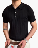 Ian | Business casual Herren Slim Fit Strick-Poloshirt mit Gerippt Muster – Schwarz