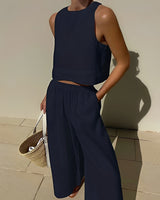 Sasha - Lässiges, locker sitzendes Zweiteiliges Set für Damen – Marineblau