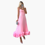 Elegantes fließendes Kleid für Frauen - mit Rüschen am Saum – Rosa