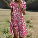 Racheal - Sommerkleid im Ethno-Stil für Kleid – Rosa Blütenfragmente