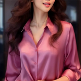 Elegantes Satin-Hemdblusenshirt für Damen | Lange Ärmel – Rosa