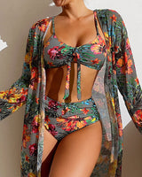 Lily - Bikini Set mit Tropenmotiv – Grau