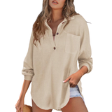 KATHRYN™ – Luftige V-Ausschnitt Knopf-Bluse – Beige