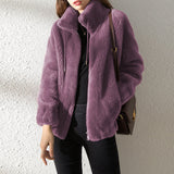Damen Winterjacke mit Reißverschluss – Violett