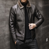 Elegante Lederjacke mit Fleecekragen für Männer - FLETCHER – Dunkelbraun