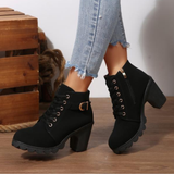 Kyumi™ - Schicke Schnürstiefeletten mit Metallschnalle – Schwarz
