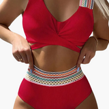 Gerippter High-Waist Bikini - Damen Zweiteiler für den Sommer – Rot
