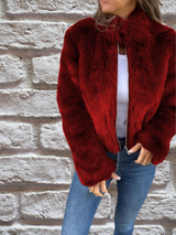 Sophie | Warme Jacke mit Faux Fur Kragen – Rot