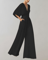 Melanie | Lässiger Jumpsuit mit weiten Beinen – Schwarz