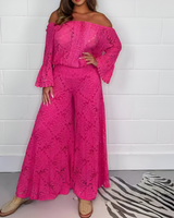 Schulterfreies Spitzenkleid mit weitem Schnitt – Boho-Chic trifft Eleganz – Rosa