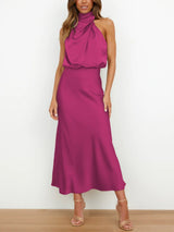 Jonvy - Fleck Seide Damen Kleid – Rosenrot