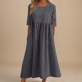 Sofia | Figurbetontes Baumwollkleid – Grau