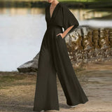 Eowyn – Eleganter Jumpsuit mit weitem Bein – Armeegrün