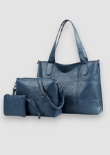 3-Teiliges Damen Taschenset aus Veganem Leder – Stilvoll & Alltagstauglich – Blau