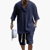 Luftiges Zweiteiler Sommer Set mit Hemd und Shorts für Herren – Blau