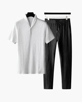 Nolan | Herren-Zweiteiler-Set Kurzarmshirt & Hose Sommer-Set – Schwarz & Weiß