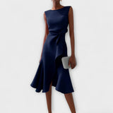 Sheila - Stilvolles Damen-Midikleid mit Rüschendetails – Marineblau