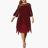 Leichtes Damen Abendkleid - mit ausgeschnittenen Ärmeln Midikleid – Rotwein