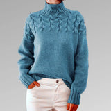Pullover mit elegantem und warmem rollkragen, kreuzstich-design, unisex – Hellblau