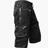 Herren knielange Cargo-Shorts mit mehreren Taschen und Gürtelschlaufen – Schwarz