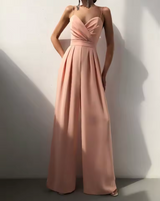Haven – Eleganter Chiffon-Jumpsuit mit weitem Bein – Hellrosa