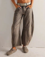 Adeline - Mittelhohe Barrel-Jeans für Damen – Hellbraun