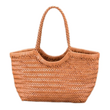 Lena | Braun Geflochtene Leder-Shopper – Rustikal & Stilvoll – weiß