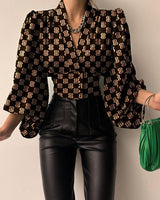 Nova - Geometrische Bluse mit Puffärmeln – Cafe