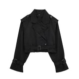 Kurzer Damen-Trenchcoat aus veganem Leder – Zwart