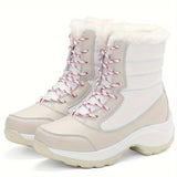 Winterschuhe Damen Stiefel | Mit Schnürung und Runder Kappe – Weiß