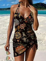 Fiesta | Grafischer Blumen-Tankini mit Shorts, flacher Bauch-Effekt – Schwarz