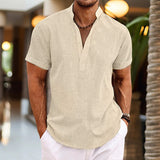Mateo - Hemd mit Mandarinkragen und leichter Textur und Stil – Khaki