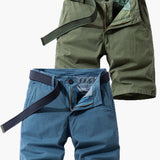Herren-Bermudashorts mit Gürtel für Sommer- und Outdoor-Aktivitäten – Dunkelblau + Armeegrün