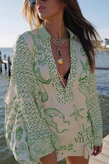 Kiona - Kurzes Boho-Satin-Set, das im Sommer glänzt – Grün