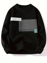 Arlen – Eleganter Langarm Pullover Mit Geometrischem Muster – Schwarz