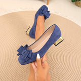 Schicke Damen-Bow-Schuhe mit stylischen dicken Absätzen – Königsblau