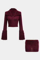 Althea | Elegantes Strick-Zweiteiler-Set mit Strukturdetails – Bordeauxrot