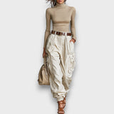 Lorena – Set mit Stehkragen-Shirt und Cargo-Hose – Khaki