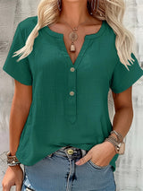 Sharron – Elegante Blusa V-Ausschnitt Mit Knopf – Grün