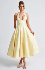 Julieta - Midikleid mit Neckholderausschnitt – Gelb