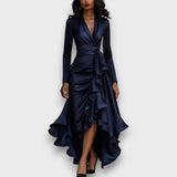 Marcelline – Drapiertes Maxikleid mit Rüschen – Marineblau