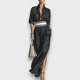 Isalda – Maxikleid aus Cupro mit Bindegürtel – Schwarz