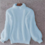 Lässiger Angora Strick Damenpullover - Livia – Blau