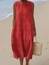 Gracelyn | Leichtes, besticktes ärmelloses Strandkleid – Rot