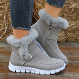 Winterschuhe Damen Stiefel | Seitlicher Reißverschluss mit Riemendetail – Grau