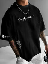 Ralph - Lässiges lockeres Kurzarm-T-Shirt für Herren mit Buchstabendruck – Schwarz