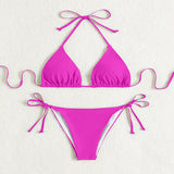 Donna – Bikinis mit Bindebändern in einfarbig – Pinkrot