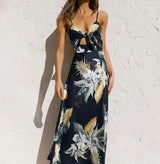 Malena - Langes geblümtes Kleid mit Schlitzen – Schwarz